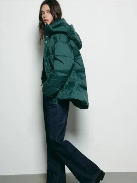 Reserved Пухова куртка з каптуром синьо-зелений зелений