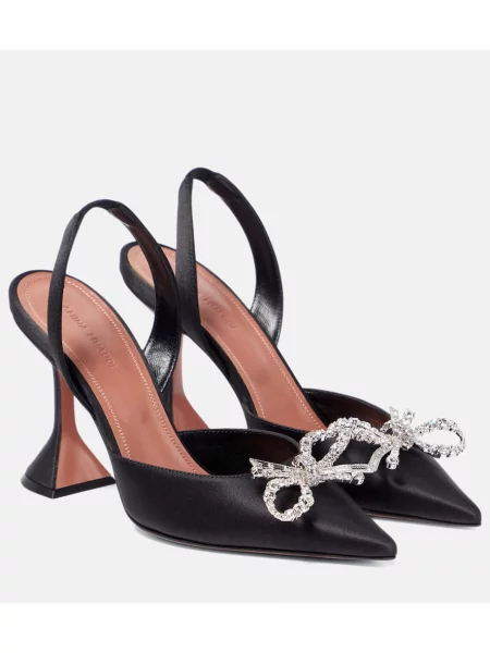 Pantofi cu toc Amina Muaddi din satin slingback negru