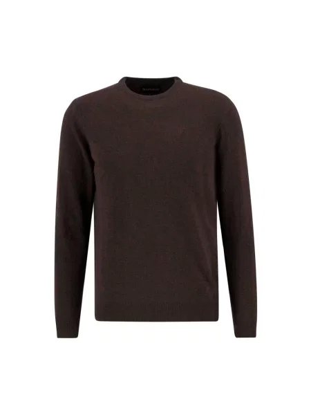 Sweter Barbour wełniany z okrągłym dekoltem brązowy