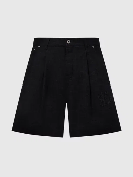 Льняные шорты Off-white с вышивкой черные