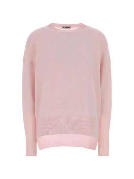 Lung pulover Jil Sander cu decolteu rotund roz