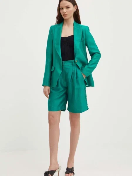 Піджак з домішкою льону La Petite Française VOYANTE однобортний однотонний зелений