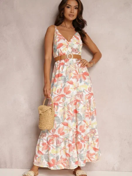 Rochie Alb-Portocalie cu Nevin alb
