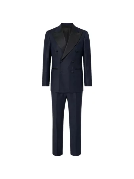 Costum Franzese Collection de lână cu două rânduri de nasturi albastru