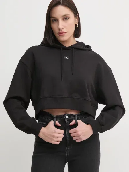 Calvin Klein Jeans bluza z kapturem gładka czarny