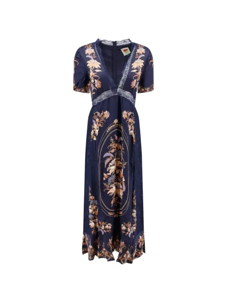 Rochie maxi Farm Rio cu model floral cu imagine din dantelă albastru