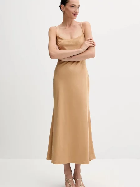 Bardot rochie midi evazați maro