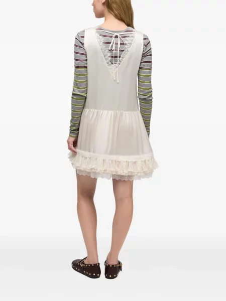 Rochie mini Ganni cu volane din dantelă alb