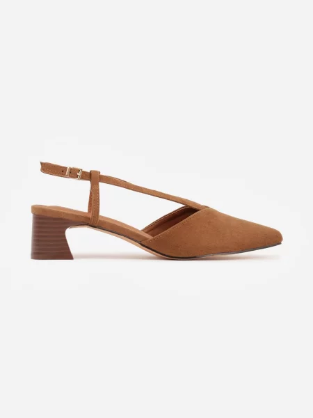 Jasnobrązowe Czółenka Slingback VICES z Imitacji Zamszu na Klockowym Adophaia brązowa