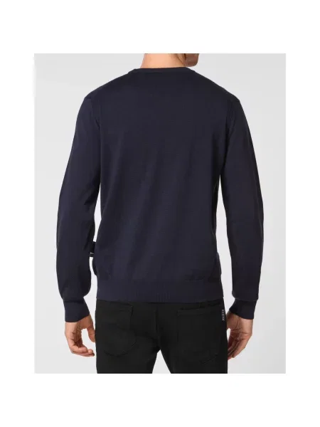 Sweter Philipp Plein wełniany z okrągłym dekoltem niebieski