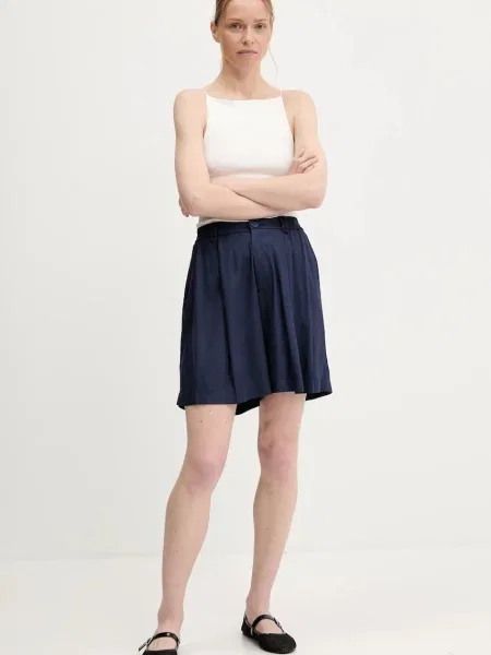 Шорти з льоном Answear Lab однотонна висока посадка синій