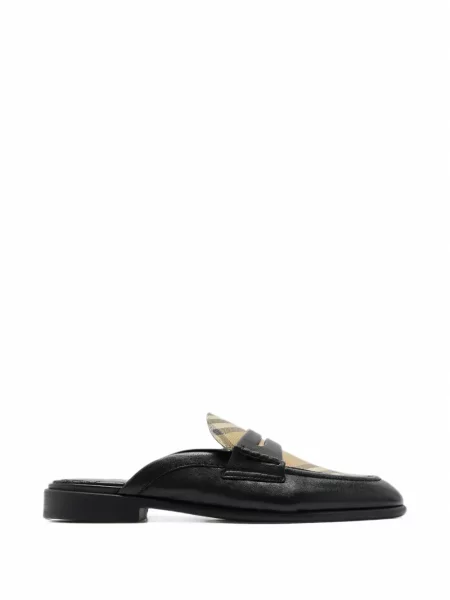 Papuci tip mules Burberry din piele în carouri negru