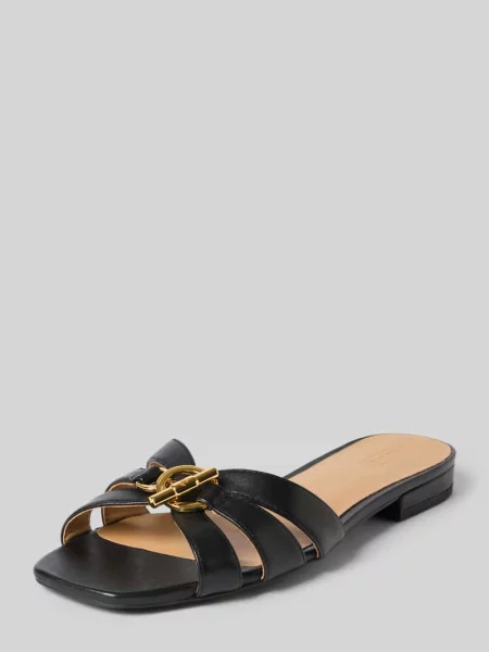 Klapki z prawdziwej skóry model BLAIKE SLIDE' Lauren Ralph Lauren czarne