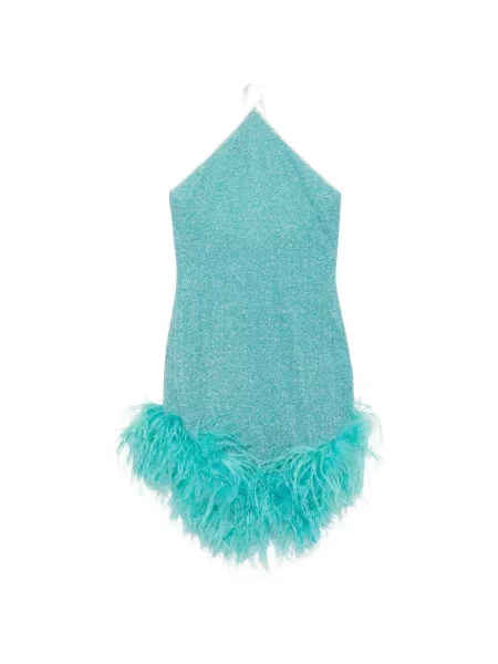 Rochie mini Oseree cu pene albastru