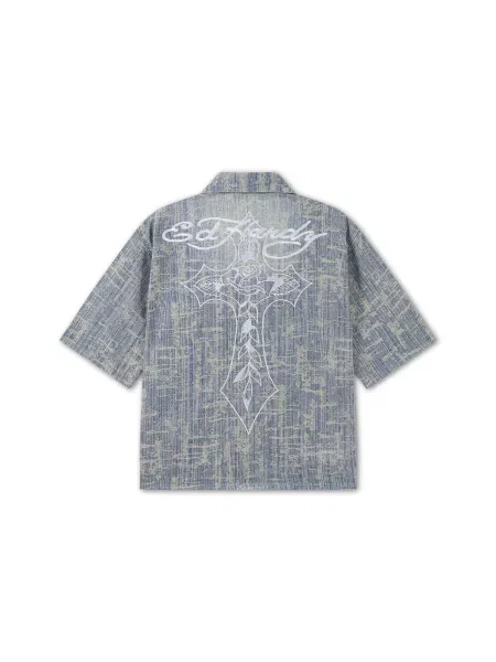 Ed Hardy Cămașă albastru denim / gri alb