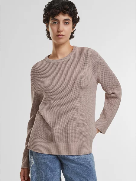 Dzianinowy sweter Urban Classics prążkowany różowy