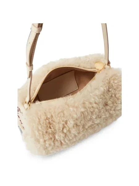 Torebka Stella Mccartney z logo ze sztucznego futra beżowa