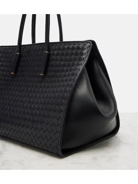 Kožená kožená taška Bottega Veneta čierna