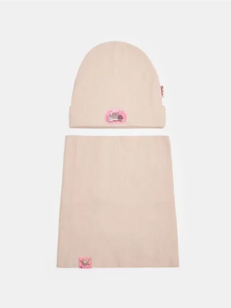 Sinsay čepice a nákrčník 2 pack Pusheen the Cat béžová