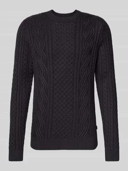 Sweter z dzianiny z prążkowanymi wykończeniami model ‘BLUSEAN’ Jack & Jones Premium granatowy