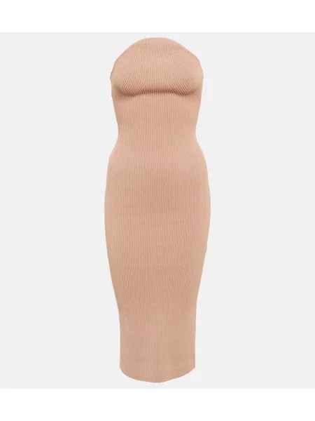 Dzianinowa sukienka midi Khaite do kolan garniturowa beżowa