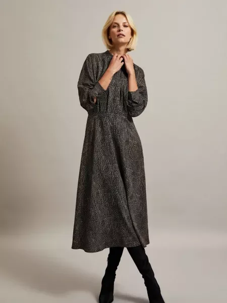 Rochie midi Moodo cu buline eleganta până la genunchi negru