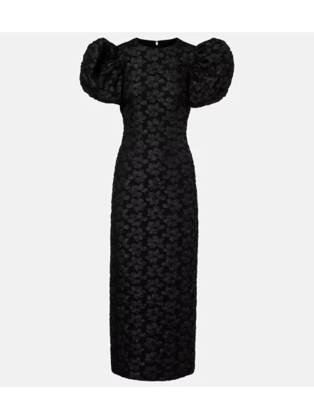 Rochie midi Rotate cu model floral din jacard până la genunchi negru