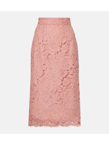 Spódnica midi Dolce&gabbana koronkowa do kolan różowa