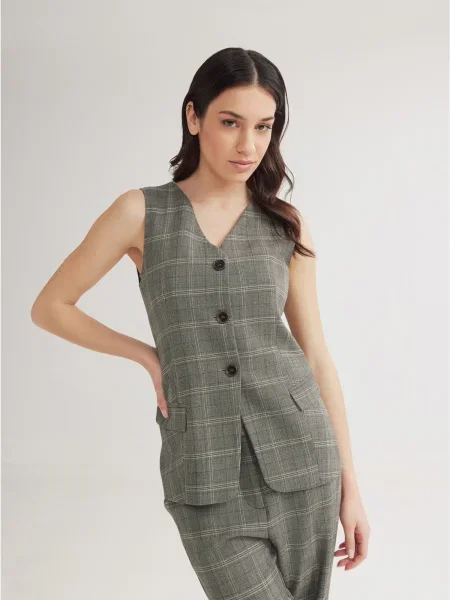 Vestă Scottish deschis / maro închis / gri amestecat bej