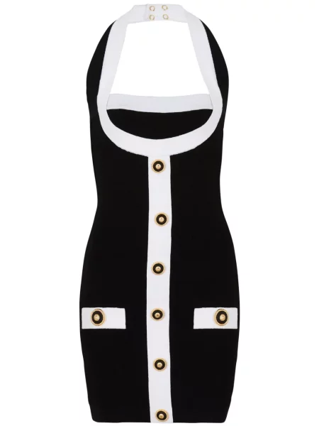 Dzianinowa mała sukienka mini Balmain garniturowa czarna