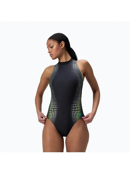 Дамски цял бански костюм Speedo Printed Hydrasuit turquiose gem черно