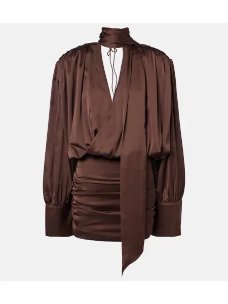 Rochie cu volane Rotate cu volane din crep maro