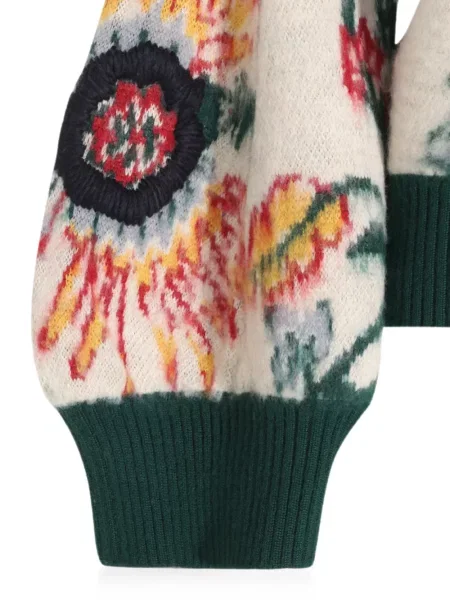 Pulover Sacai de lână cu model floral alb