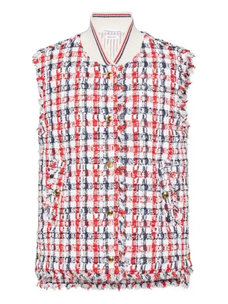 Vestă Thom Browne în carouri din tweed roșu