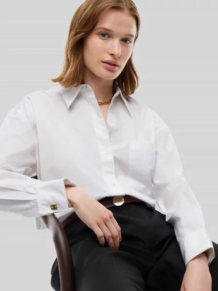 Bluzka z długim rękawem o kroju regular fit z czystej bawełny Tommy Hilfiger biała