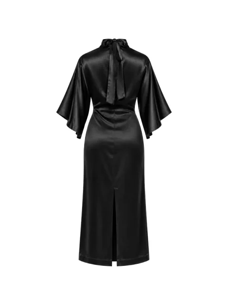 Rochie midi Solotre din satin evazată negru