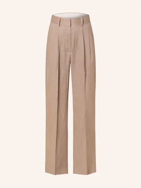 Mrs & Hugs Spodnie Z Lnu Typu Marlene beige beżowe