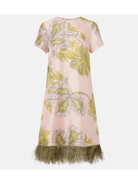 Rochie La Doublej de mătase cu model floral verde