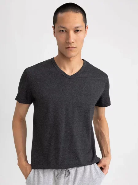 Меланжевая футболка Defacto без косточек серая