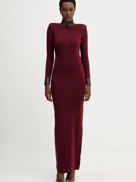 Retrofete rochie din amestec de lână Monroe maxi mulată bordo