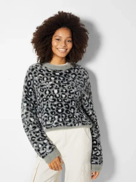 Bershka Pulover gri / negru alb