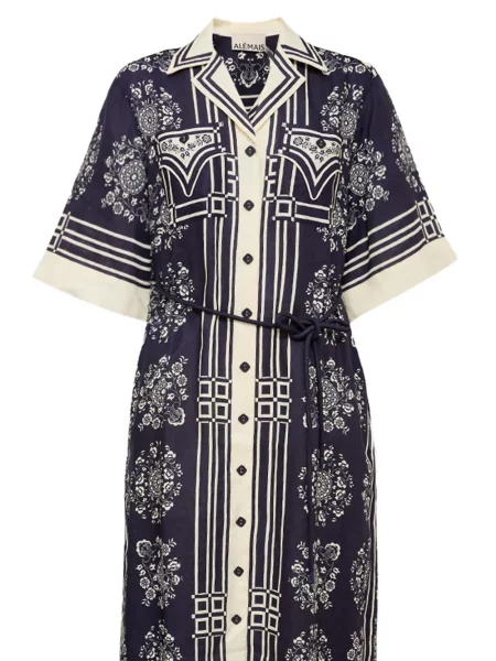 Rochie tip cămașă Alemais cu model floral cu imagine albastru
