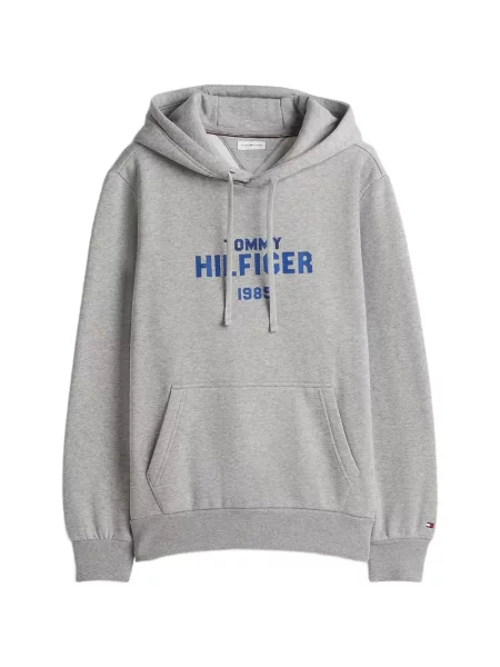 Суичър с качулка Tommy Hilfiger с принт с връзки сиво
