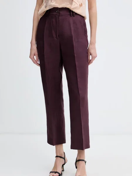 Sisley pantaloni pentru femei din in violet