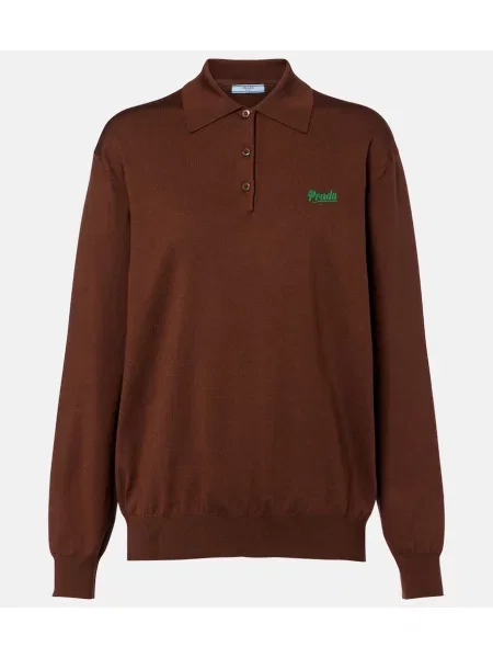 Tricou polo Prada de mătase maro