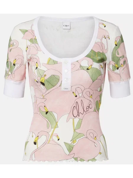 Cămașă Chloé cu imagine cu guler henley alb