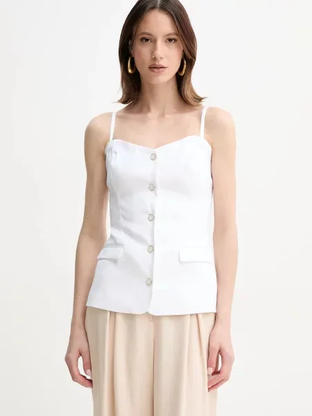 Ленена блуза Guess ISABEAU дамска с изчистен дизайн бяло