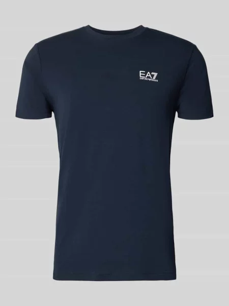 T-shirt z nadrukiem etykiety Ea7 Emporio Armani niebieski