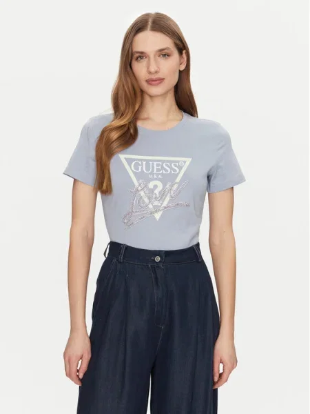 Guess Tricou celest albastru