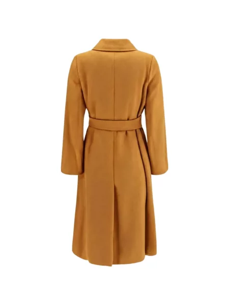 Cu centură palton Max Mara de lână galben